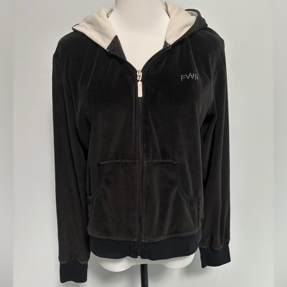 Woman’s Black Velour Zip-Up Hoodie